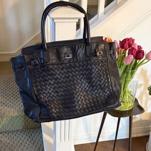 Elegant Black Woven Leather Tote